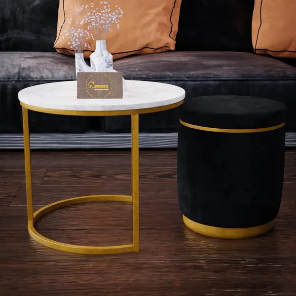 White_Black_Metal_&_Wood_Ottoman_For_Home_Decor