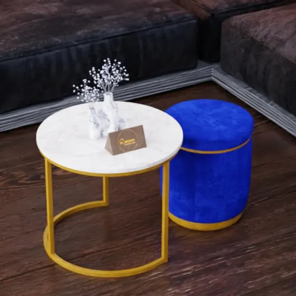 White_Blue_Metal_&_Wood_Ottoman_For_Home_Decor