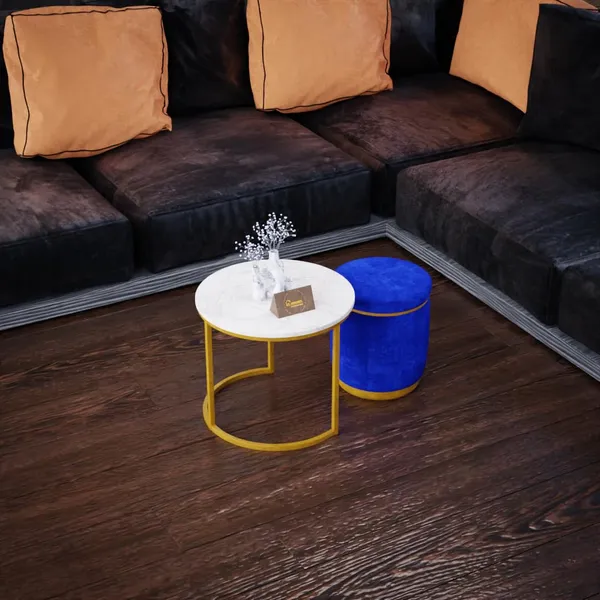 White_Blue_Metal_&_Wood_Ottoman_For_Home_Decor