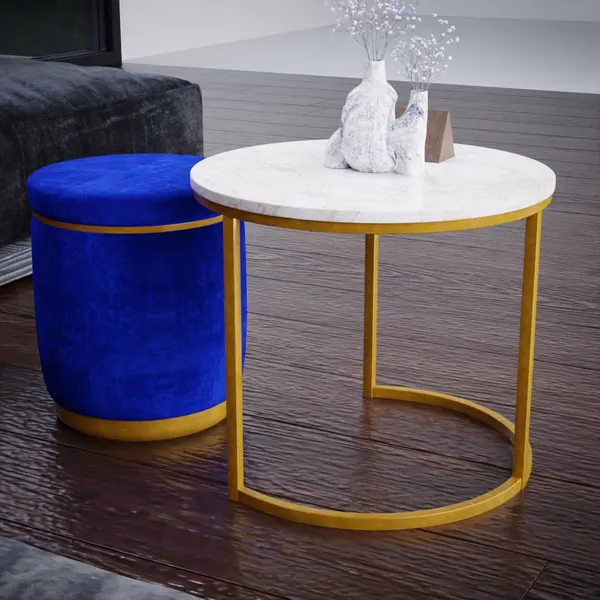 White_Blue_Metal_&_Wood_Ottoman_For_Home_Decor