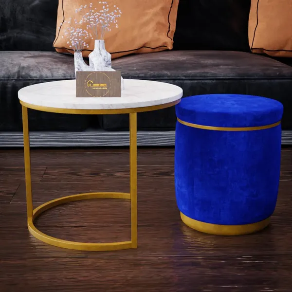 White_Blue_Metal_&_Wood_Ottoman_For_Home_Decor