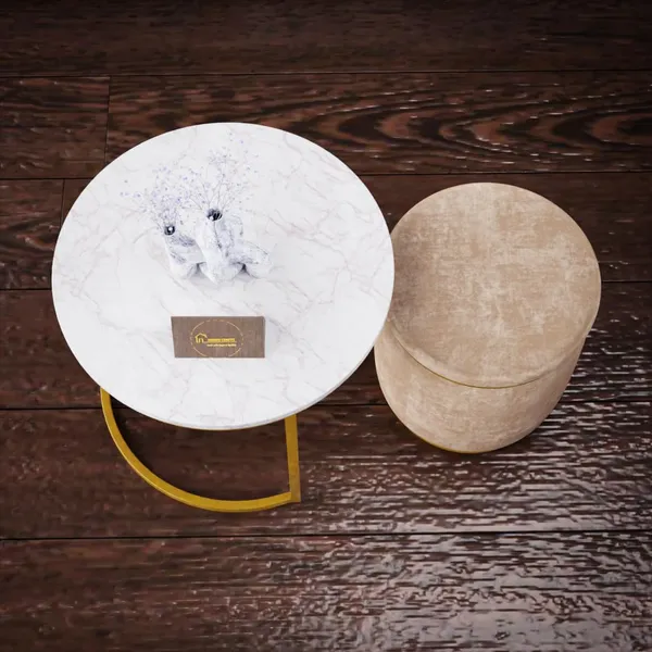 White_Cream_Metal_&_Wood_Ottoman_For_Home_Decor
