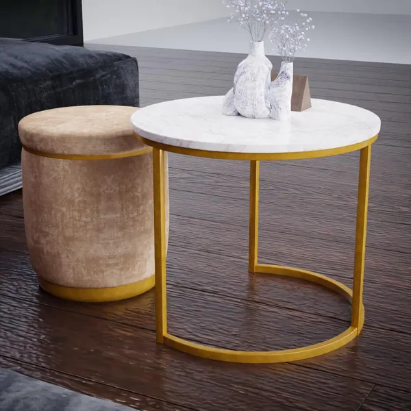 White_Cream_Metal_&_Wood_Ottoman_For_Home_Decor