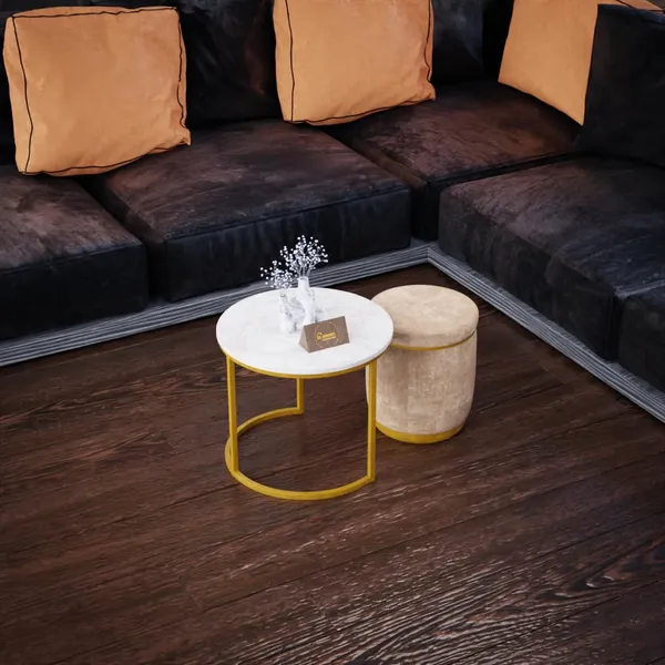 White_Cream_Metal_&_Wood_Ottoman_For_Home_Decor