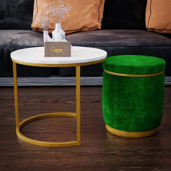 White_Green_Metal_&_Wood_Ottoman_For_Home_Decor