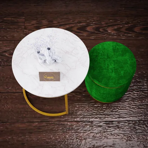 White_Green_Metal_&_Wood_Ottoman_For_Home_Decor