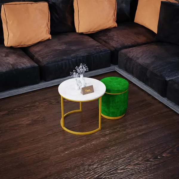 White_Green_Metal_&_Wood_Ottoman_For_Home_Decor