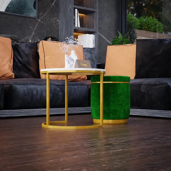 White_Green_Metal_&_Wood_Ottoman_For_Home_Decor