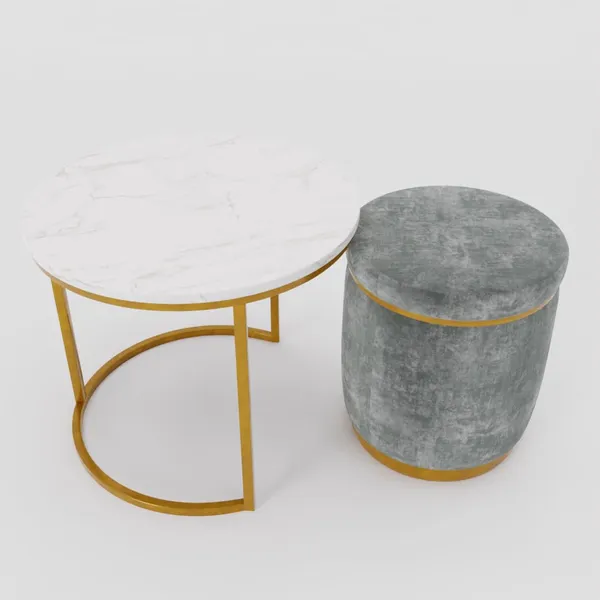 White_Grey_Metal_&_Wood_Ottoman_For_Home_Decor