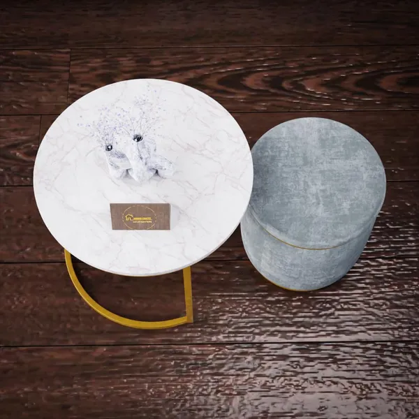 White_Grey_Metal_&_Wood_Ottoman_For_Home_Decor