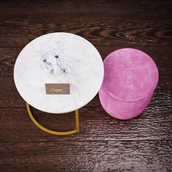 White_Pink_Metal_&_Wood_Ottoman_For_Home_Decor