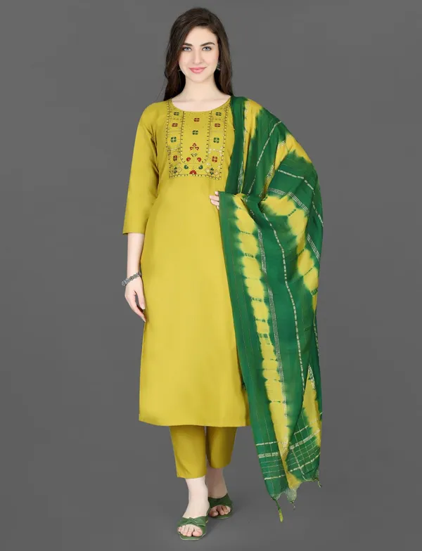 Yellow_Cotton_Blend_Premium_&_Elegant_Straight_Kurta_Pant_With_Dupatta_Set_For_Women