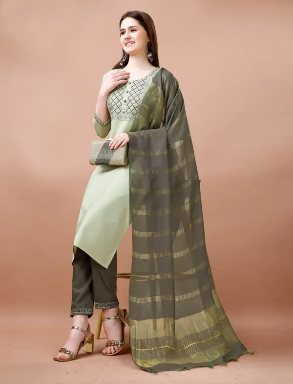 Green_Cotton_Blend_Premium_&_Elegant_Straight_Kurta_Pant_With_Dupatta_Set_For_Women