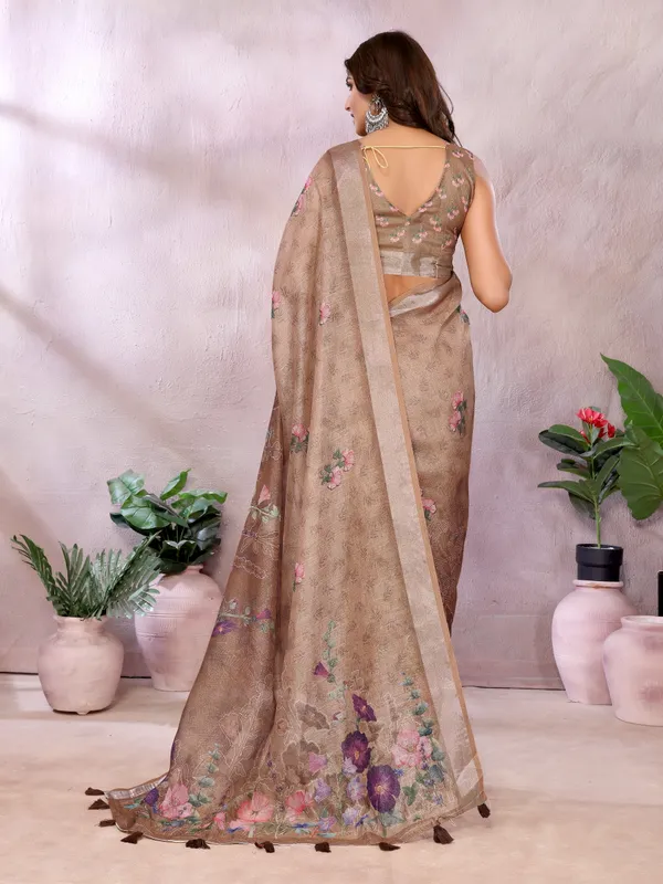 Light_Brown_Linen_Shimmer_Premium_&_Elegant_Saree_With_Unstiched_Blouse_For_Women