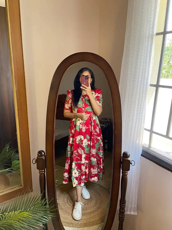 Red_Printed_Muslin_Dress_For_Women