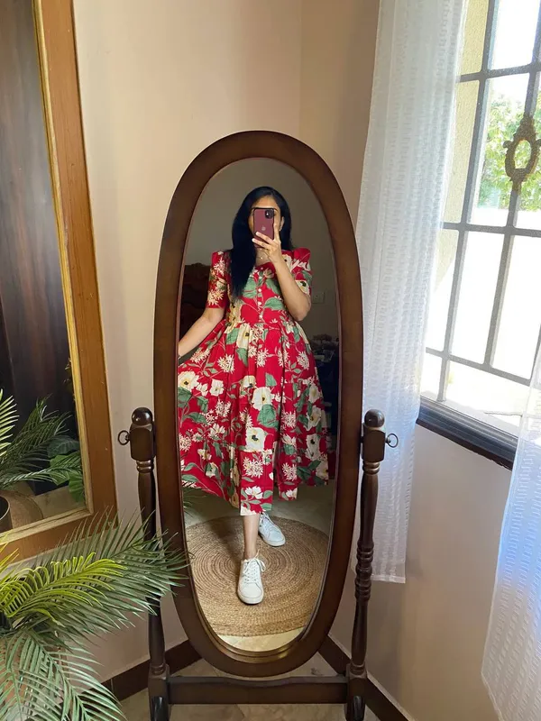 Red_Printed_Muslin_Dress_For_Women