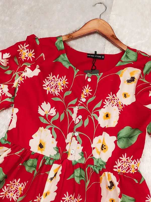 Red_Printed_Muslin_Dress_For_Women