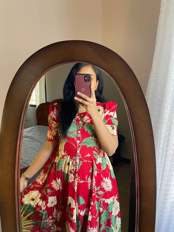 Red_Printed_Muslin_Dress_For_Women