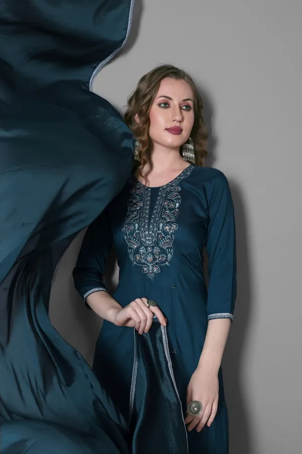 Indigo_Silk_Blend_Premium_&_Elegant_Straight_Kurta_Pant_With_Dupatta_Set_For_Women