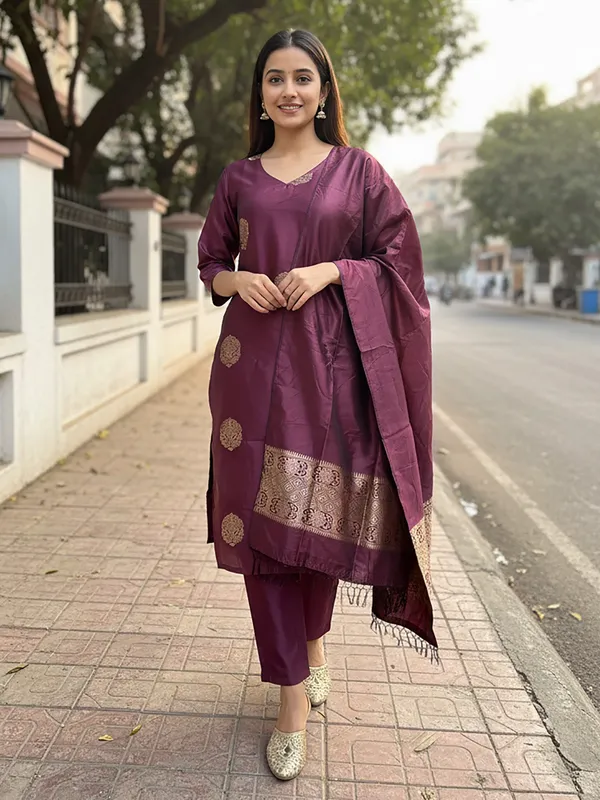 Purple_Premium_Silk_Kurta_Sharara_Dupatta_Set_For_Women