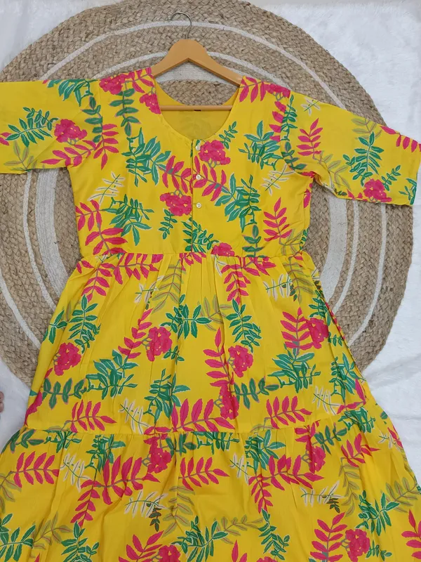 Yellow_Floral_Printed_Muslin_Dress_For_Women