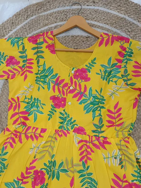 Yellow_Floral_Printed_Muslin_Dress_For_Women