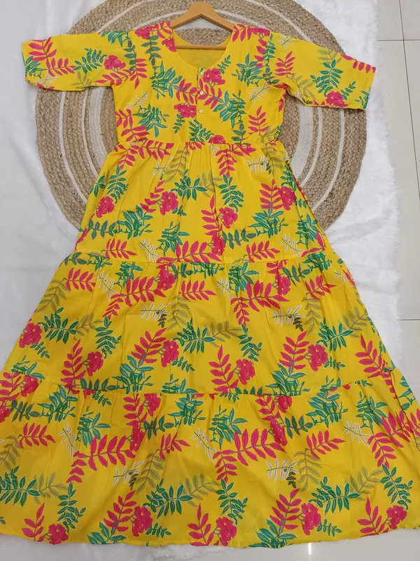 Yellow_Floral_Printed_Muslin_Dress_For_Women