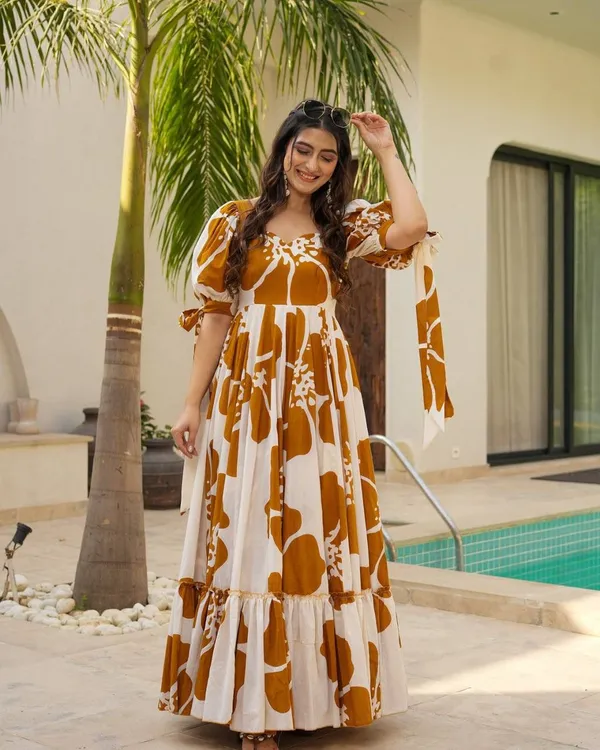 7_Colors_Women's_Brown_Floral_Print_Cotton_Maxi_Dress_|_Puff_Sleeve_Vacation_&_Party_Dress_(S-5XL)