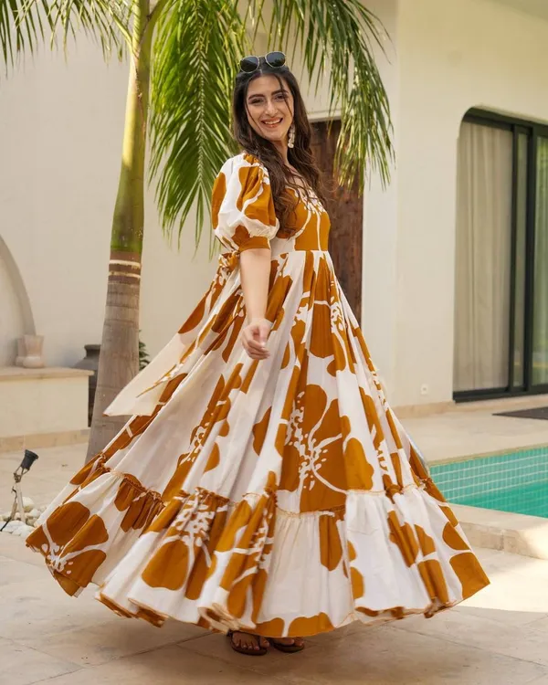 7_Colors_Women's_Brown_Floral_Print_Cotton_Maxi_Dress_|_Puff_Sleeve_Vacation_&_Party_Dress_(S-5XL)