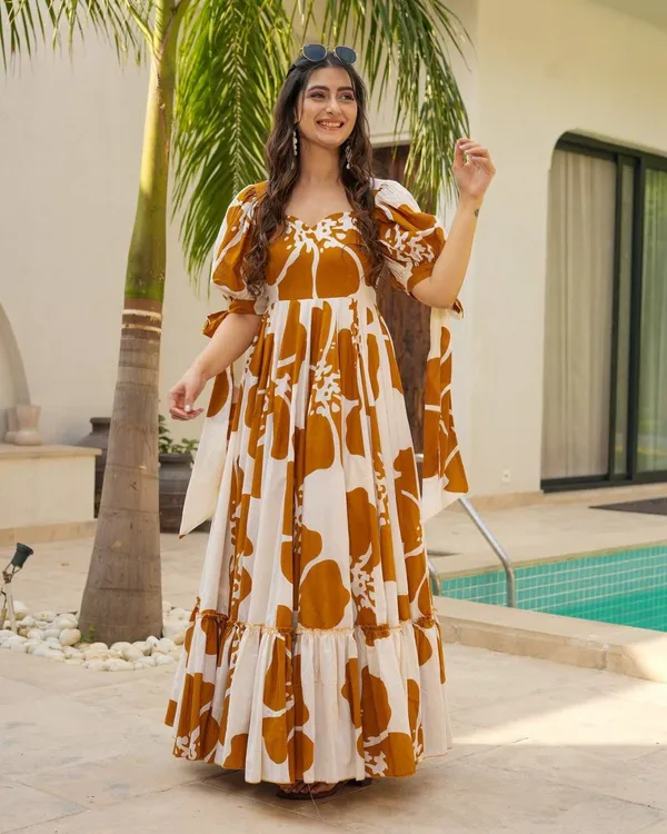 7_Colors_Women's_Brown_Floral_Print_Cotton_Maxi_Dress_|_Puff_Sleeve_Vacation_&_Party_Dress_(S-5XL)