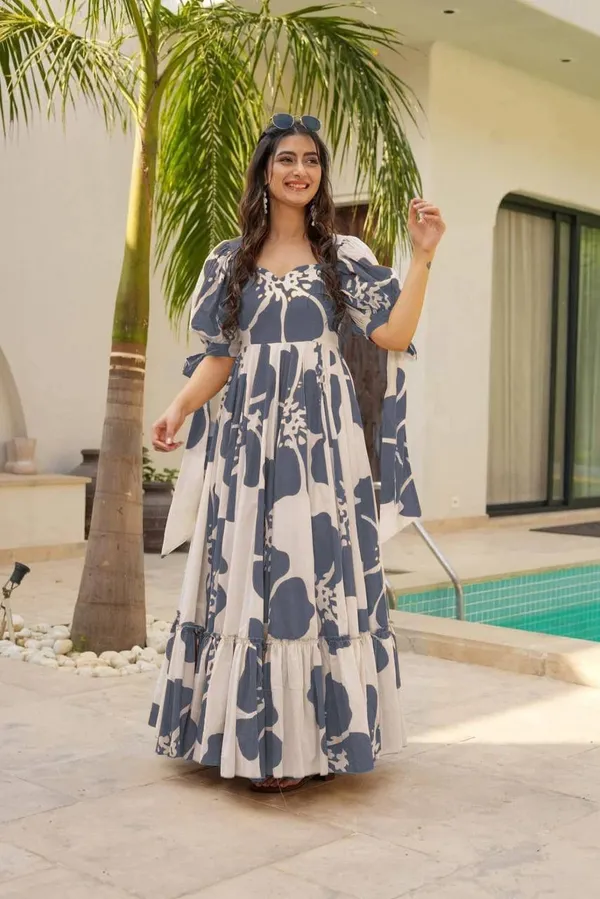 7_Colors_Women's_Grey_Floral_Print_Cotton_Maxi_Dress_|_Puff_Sleeve_Vacation_&_Party_Dress_(S-5XL)