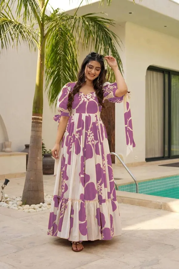 7_Colors_Women's_Lavander_Floral_Print_Cotton_Maxi_Dress_|_Puff_Sleeve_Vacation_&_Party_Dress_(S-5XL)