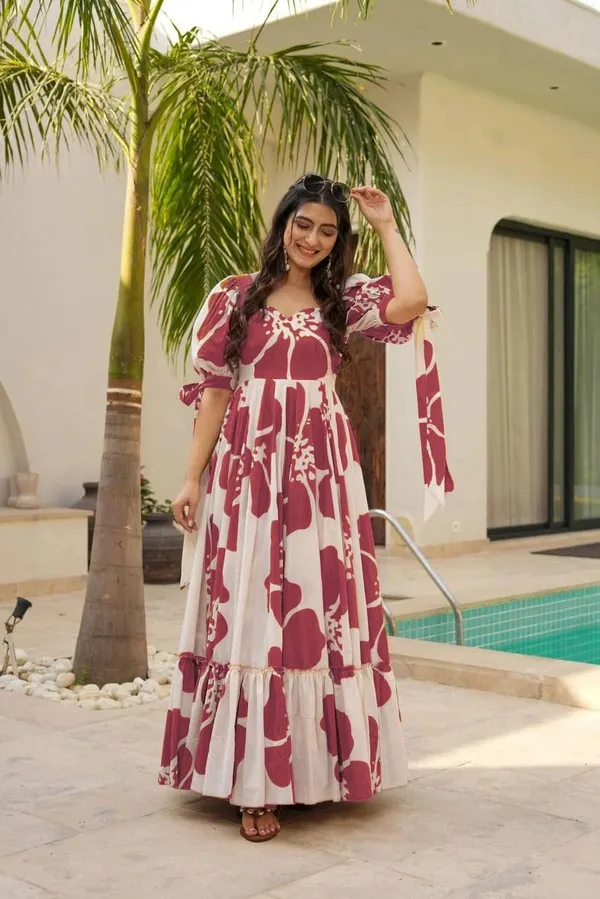 7_Colors_Women's_Light_Red_Floral_Print_Cotton_Maxi_Dress_|_Puff_Sleeve_Vacation_&_Party_Dress_(S-5XL)