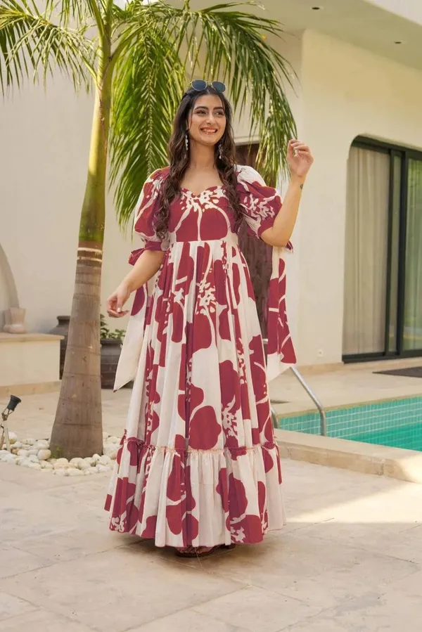 7_Colors_Women's_Light_Red_Floral_Print_Cotton_Maxi_Dress_|_Puff_Sleeve_Vacation_&_Party_Dress_(S-5XL)