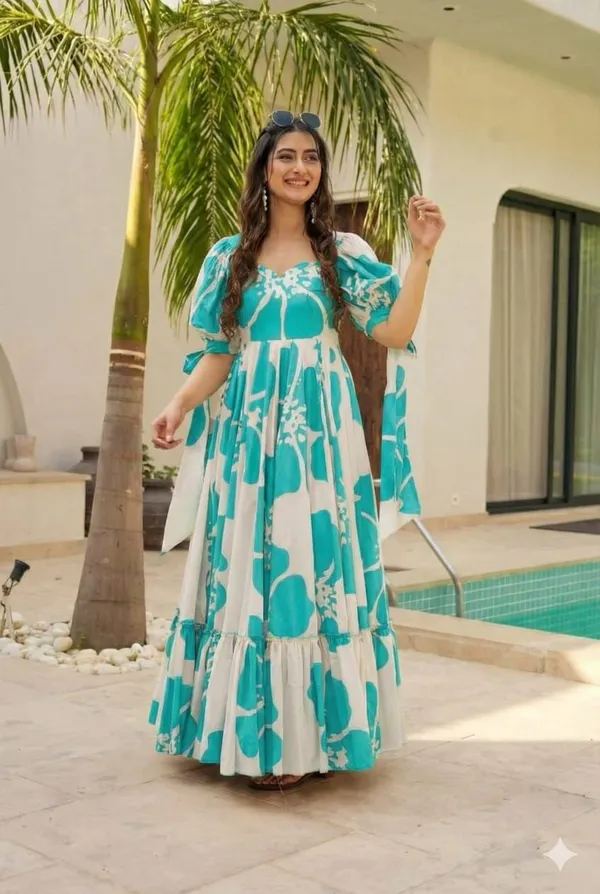 7_Colors_Women's_Sky_Floral_Print_Cotton_Maxi_Dress_|_Puff_Sleeve_Vacation_&_Party_Dress_(S-5XL)