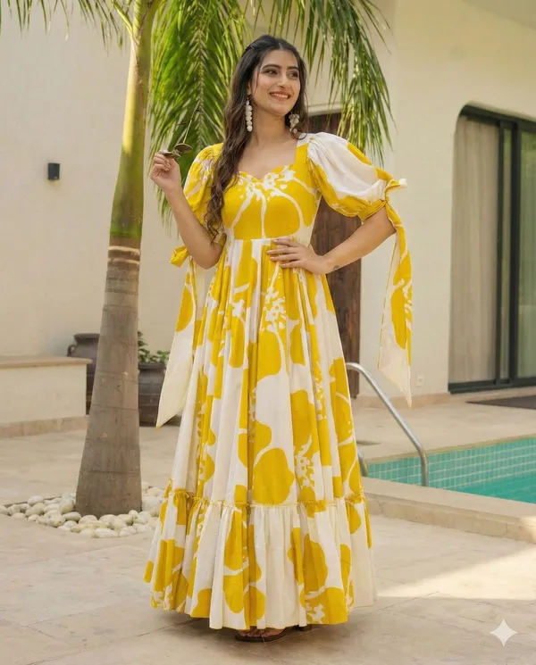 7_Colors_Women's_Yellow_Floral_Print_Cotton_Maxi_Dress_|_Puff_Sleeve_Vacation_&_Party_Dress_(S-5XL)