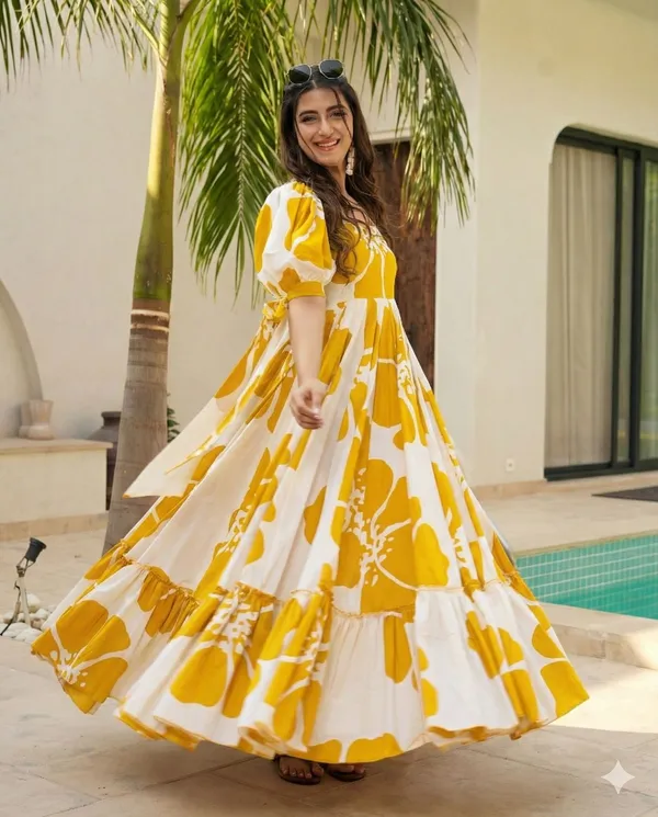 7_Colors_Women's_Yellow_Floral_Print_Cotton_Maxi_Dress_|_Puff_Sleeve_Vacation_&_Party_Dress_(S-5XL)