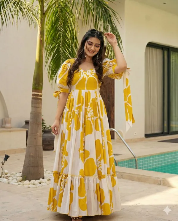 7_Colors_Women's_Yellow_Floral_Print_Cotton_Maxi_Dress_|_Puff_Sleeve_Vacation_&_Party_Dress_(S-5XL)