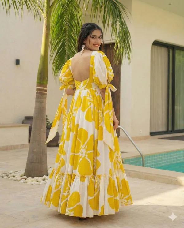 7_Colors_Women's_Yellow_Floral_Print_Cotton_Maxi_Dress_|_Puff_Sleeve_Vacation_&_Party_Dress_(S-5XL)