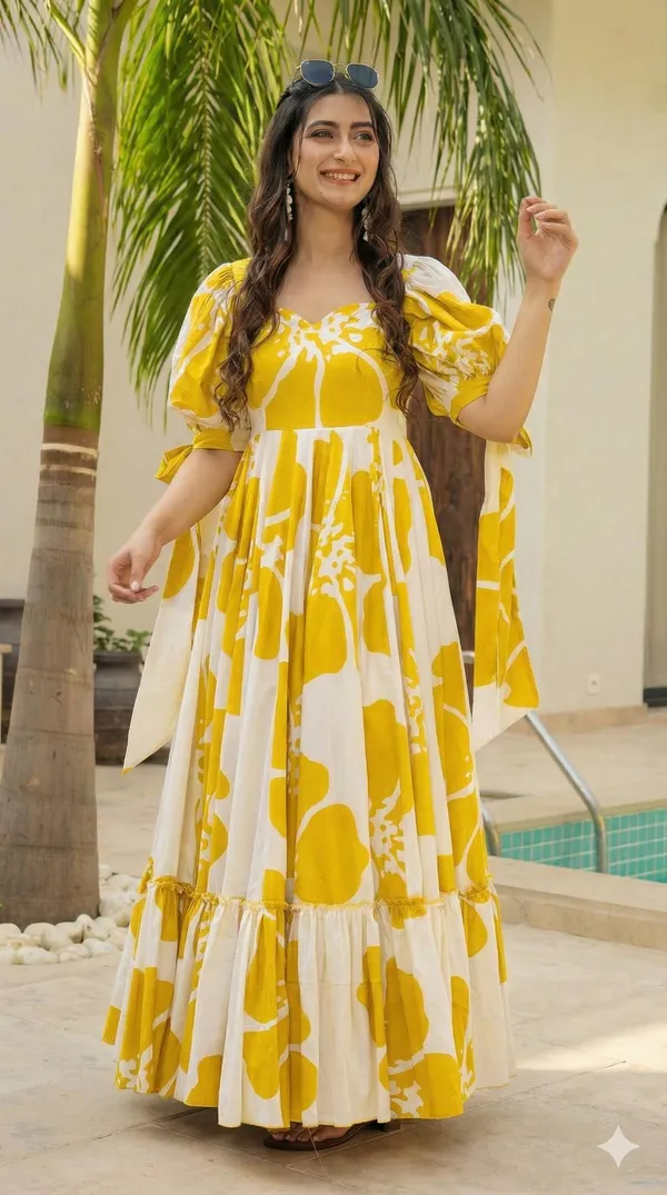 7_Colors_Women's_Yellow_Floral_Print_Cotton_Maxi_Dress_|_Puff_Sleeve_Vacation_&_Party_Dress_(S-5XL)