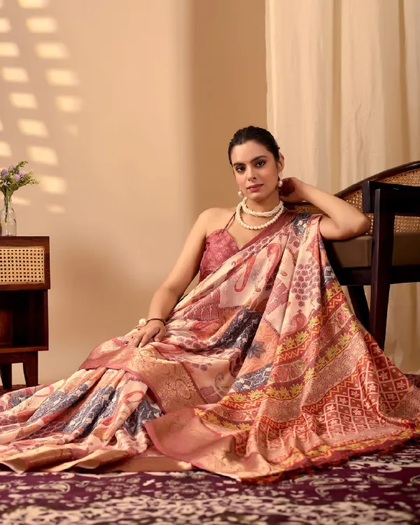 Multicolor_Lichi_Silk_Premium_&_Elegant_Saree_With_Unstiched_Blouse_For_Women