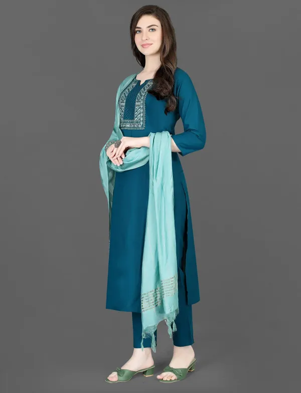Indigo_Cotton_Blend_Premium_&_Elegant_Straight_Kurta_Pant_With_Dupatta_Set_For_Women