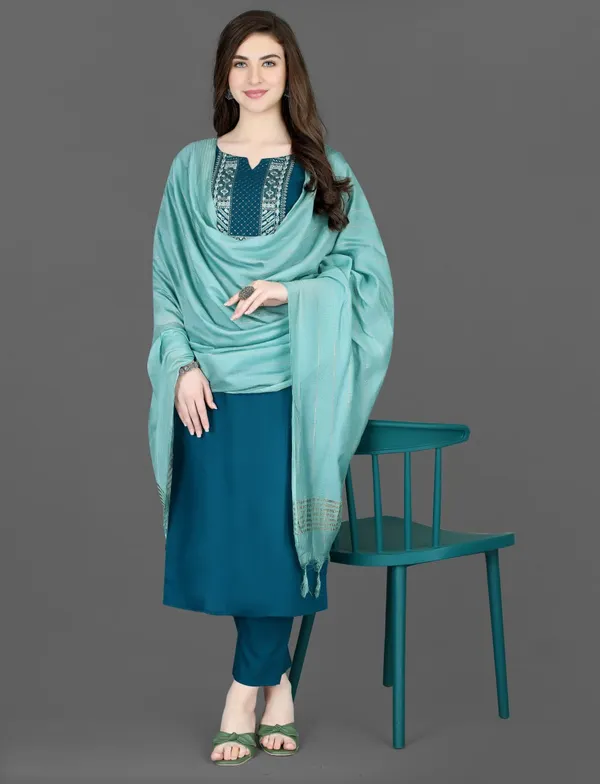 Indigo_Cotton_Blend_Premium_&_Elegant_Straight_Kurta_Pant_With_Dupatta_Set_For_Women