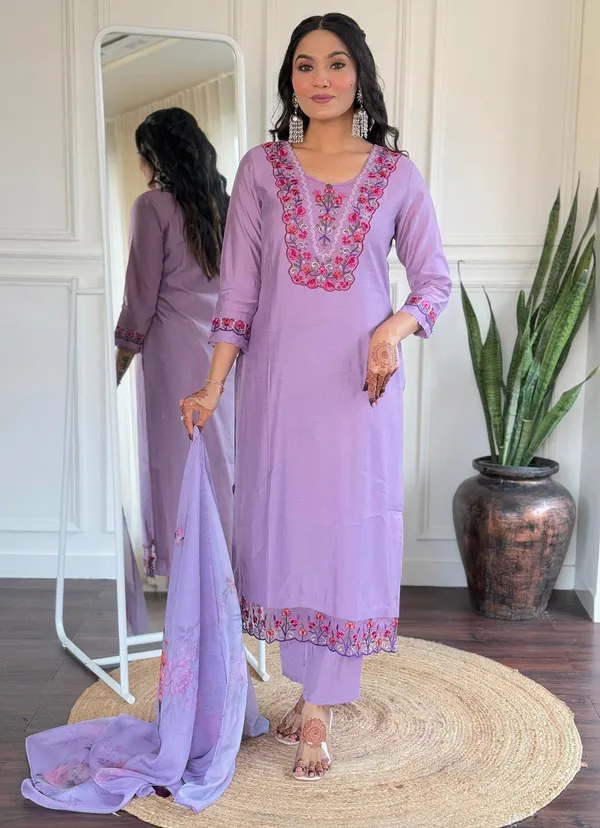 Lavender_Premium_Kurta_Pent_Dupatta_Set_For_Women