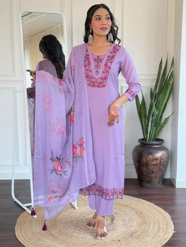 Lavender_Premium_Kurta_Pent_Dupatta_Set_For_Women