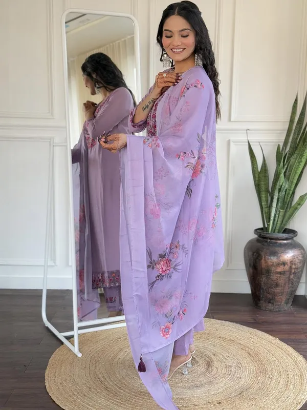 Lavender_Premium_Kurta_Pent_Dupatta_Set_For_Women