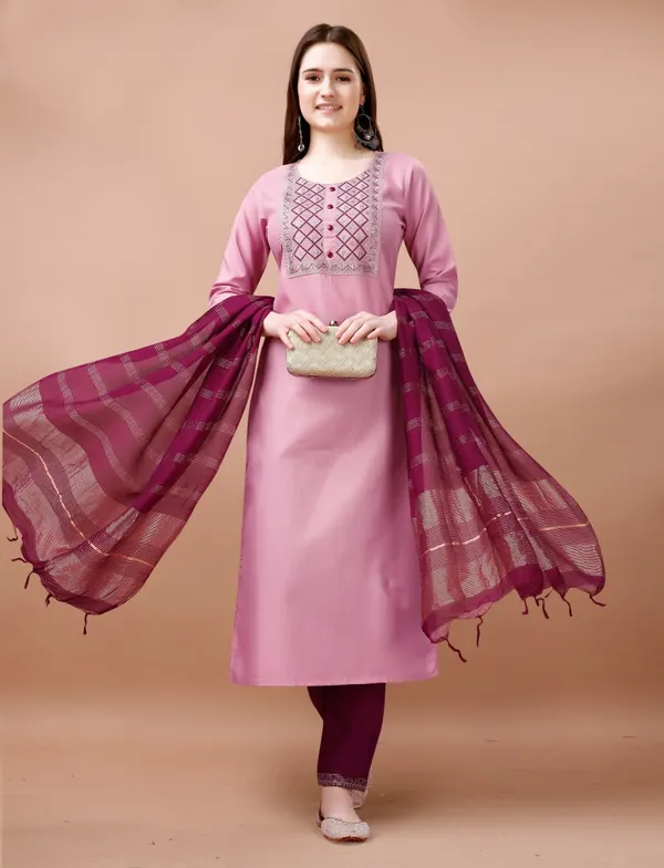 Pink_Cotton_Blend_Premium_&_Elegant_Straight_Kurta_Pant_With_Dupatta_Set_For_Women