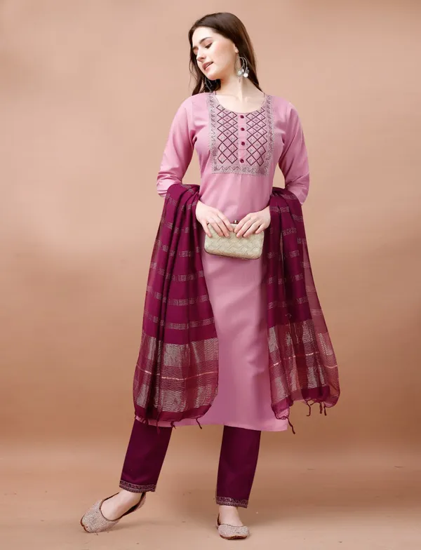 Pink_Cotton_Blend_Premium_&_Elegant_Straight_Kurta_Pant_With_Dupatta_Set_For_Women