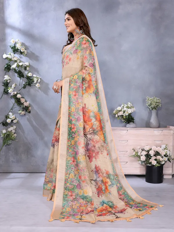 Multicolor_Linen_Shimmer_Premium_&_Elegant_Saree_With_Unstiched_Blouse_For_Women