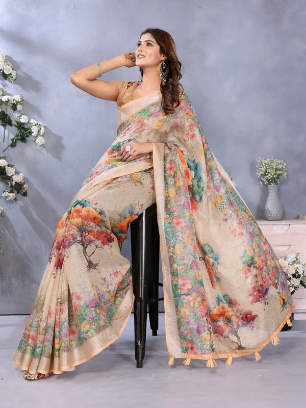 Multicolor_Linen_Shimmer_Premium_&_Elegant_Saree_With_Unstiched_Blouse_For_Women